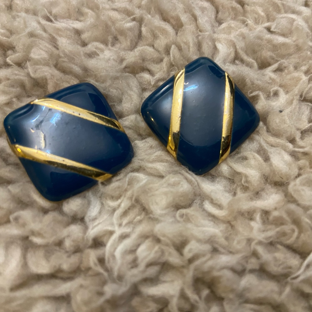 Vintage Blue & Gold METAL earrings excellent condition